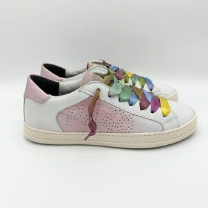 P448 White/Pink Leather John Sneaker Rainbow Ribbon Laces Women’s EU 40 …